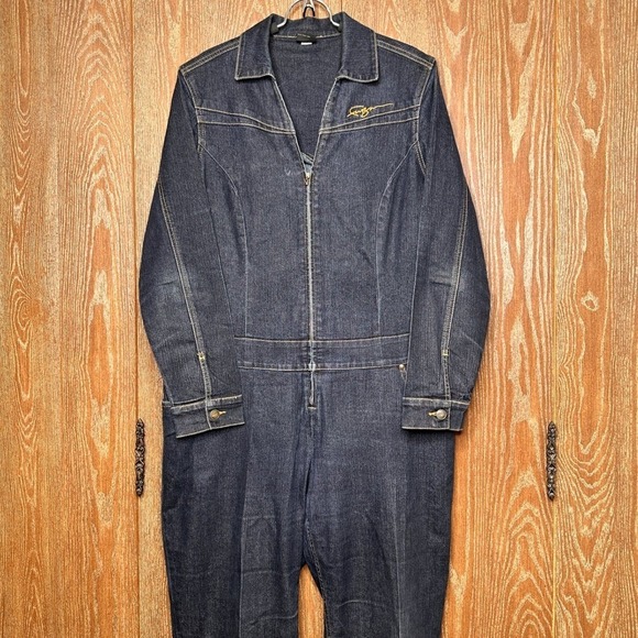 Vintage FUBU Y2K Collection Women's Denim Jumpsuit Overall Size 16W Dark Wash - Picture 1 of 14